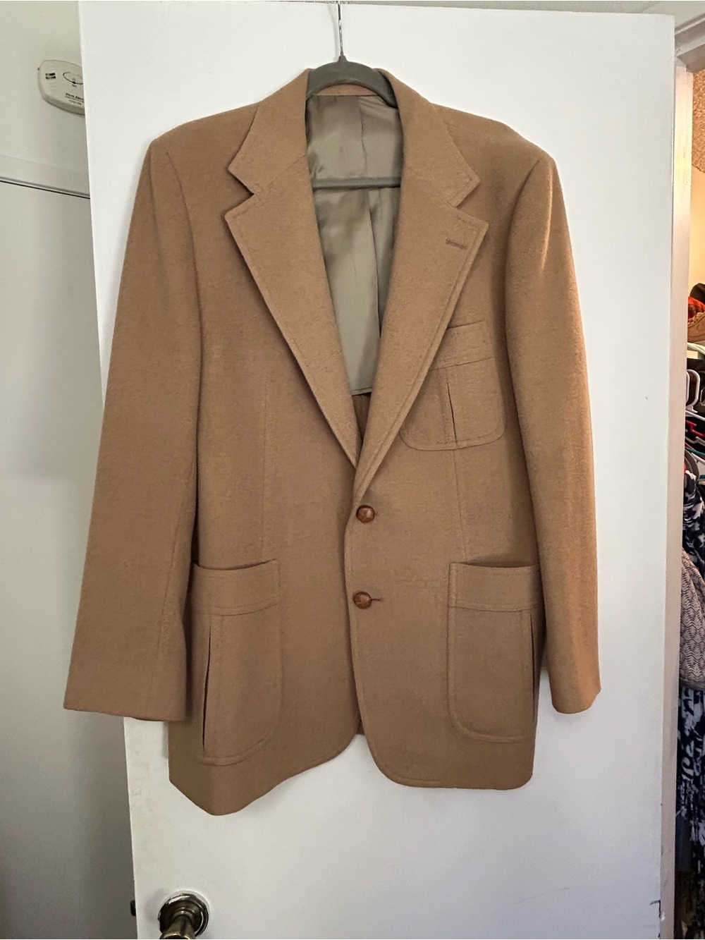 Vintage Camel Hair Blazer Jacket 42R - Leather Knot Buttons